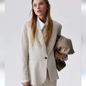 NWT H&M Women's Blazer Soft Gray Beige Cotton Blend